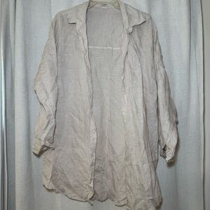 Cream Linen Button Down Shirt Casual Lightweight Top